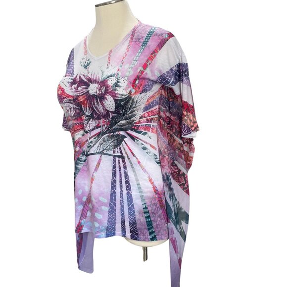 India Boutique Floral Poncho Top Sheer Boho Festival Summer Artsy SZ L/XL - Picture 7 of 11